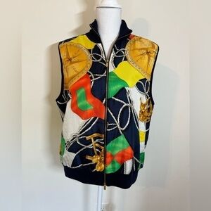 LRL Sailing Vest Lauren Ralph Lauren Nautical Zip Up‎ 100% Silk XL